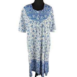 Collections Etc MuMu blue paisley dainty floral housecoat dress xl